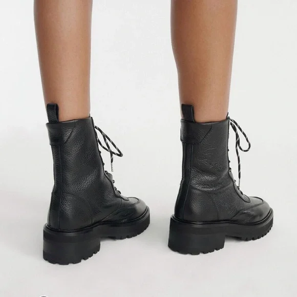 NWT The Kooples High Top Black Leather Biker Combat Boots In Ranger Style Size 8 - Picture 3 of 16